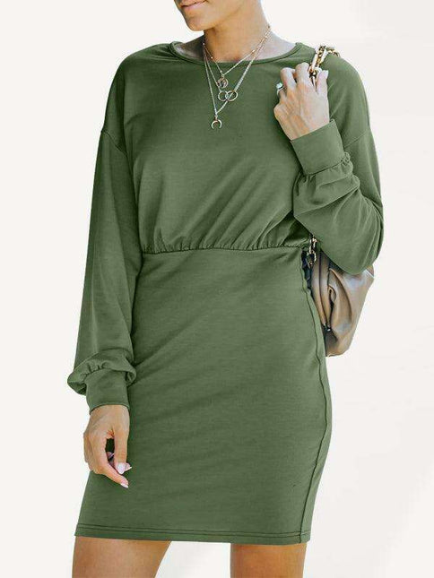 Sophisticated High Waist Knit Dress with Dramatic Balloon Sleeves
