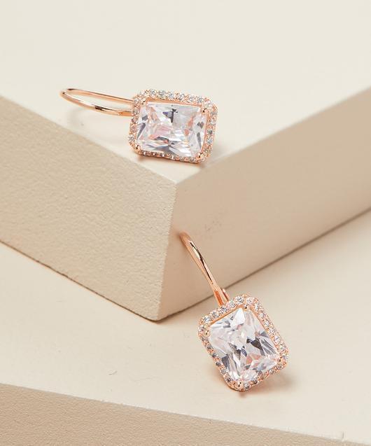 Sophisticated Italian Crafted Rose Gold Swarovski Leverback Earrings