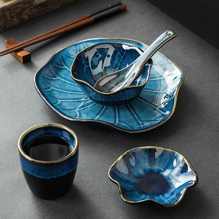 Sophisticated Japanese Lotus Leaf Ceramic Dining Set for Exquisite Table Styling - Très Elite