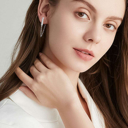 Sophisticated Moissanite-Embellished Sterling Silver Earrings with Luxurious Dual Finish