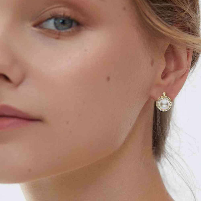 Sophisticated Moissanite and Pearl Sterling Silver Earrings with Elegant Platinum Finish