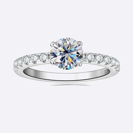Sophisticated Moissanite and Zircon Engagement Ring with Platinum Finish - Très Elite