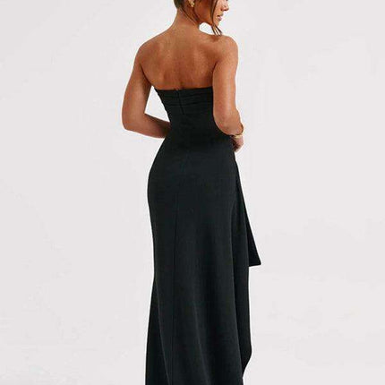 Sophisticated Off-Shoulder High Slit Dress with Elegant Drop Sleeves - Très Elite