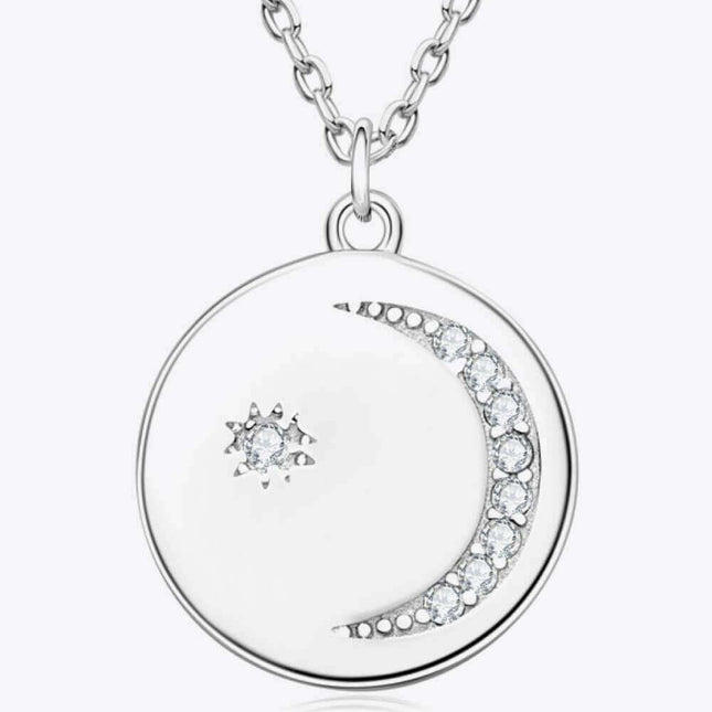 Sophisticated Platinum-Plated Silver Floral Necklace with Lab-Created Diamond Pendant