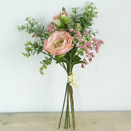 Sophisticated Silk Floral Bouquet with Roses and Baby's Breath for Elegant Decor..
