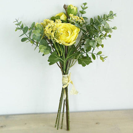 Sophisticated Silk Floral Bouquet with Roses and Baby's Breath for Elegant Decor..