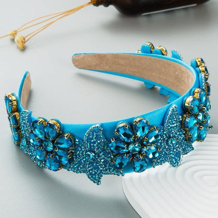Sparkling Blue Rhinestone Turban Headband - Chic Hair Accessory for Effortless Elegance