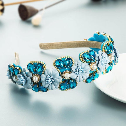 Sparkling Blue Rhinestone Turban Headband - Chic Hair Accessory for Effortless Elegance