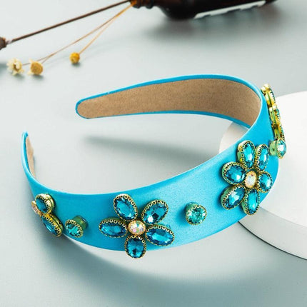 Sparkling Blue Rhinestone Turban Headband - Chic Hair Accessory for Effortless Elegance