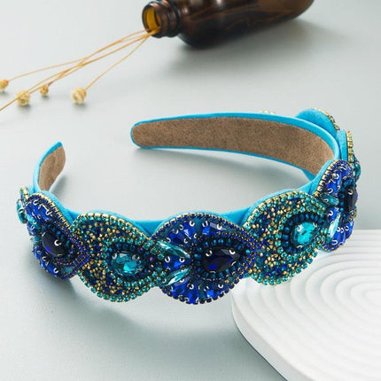 Sparkling Blue Rhinestone Turban Headband - Chic Hair Accessory for Effortless Elegance