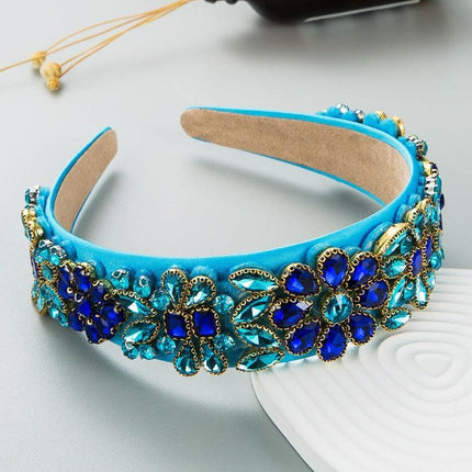 Sparkling Blue Rhinestone Turban Headband - Chic Hair Accessory for Effortless Elegance