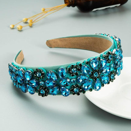 Sparkling Blue Rhinestone Turban Headband - Chic Hair Accessory for Effortless Elegance