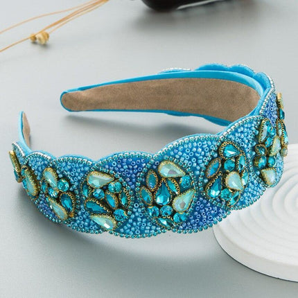 Sparkling Blue Rhinestone Turban Headband - Chic Hair Accessory for Effortless Elegance