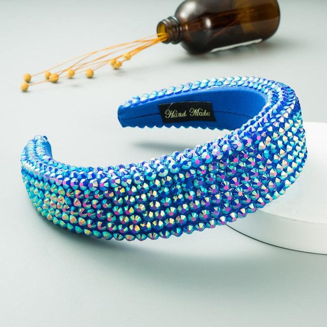 Sparkling Blue Rhinestone Turban Headband - Chic Hair Accessory for Effortless Elegance