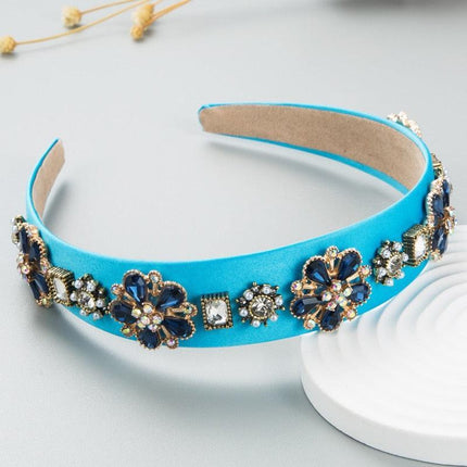 Sparkling Blue Rhinestone Turban Headband - Chic Hair Accessory for Effortless Elegance