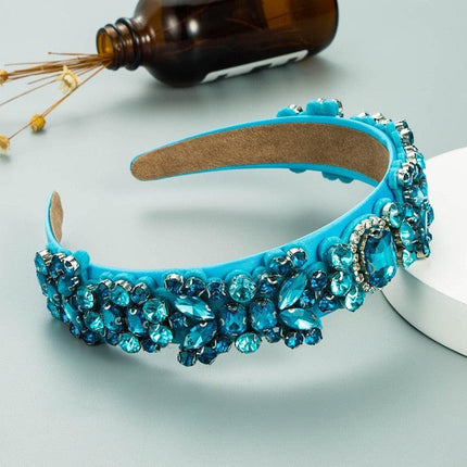Sparkling Blue Rhinestone Turban Headband - Chic Hair Accessory for Effortless Elegance