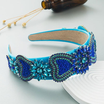 Sparkling Blue Rhinestone Turban Headband - Chic Hair Accessory for Effortless Elegance