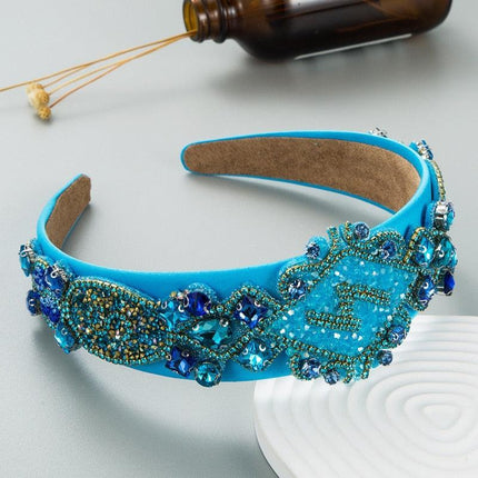 Sparkling Blue Rhinestone Turban Headband - Chic Hair Accessory for Effortless Elegance