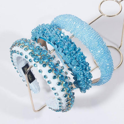 Sparkling Blue Rhinestone Turban Headband - Chic Hair Accessory for Effortless Elegance