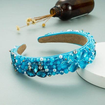 Sparkling Blue Rhinestone Turban Headband - Chic Hair Accessory for Effortless Elegance