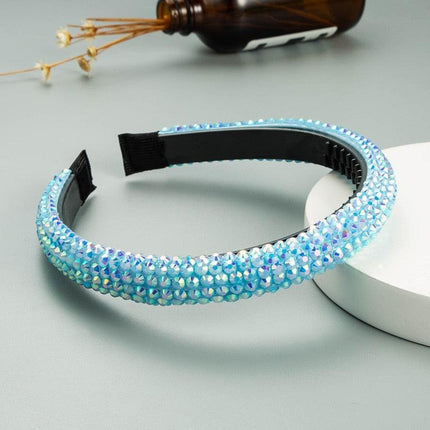 Sparkling Blue Rhinestone Turban Headband - Chic Hair Accessory for Effortless Elegance