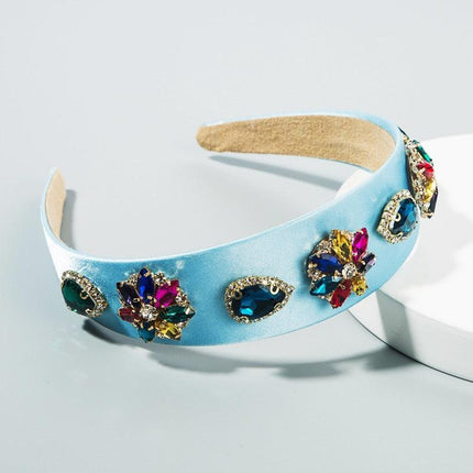 Sparkling Blue Rhinestone Turban Headband - Chic Hair Accessory for Effortless Elegance