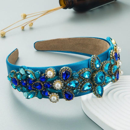 Sparkling Blue Rhinestone Turban Headband - Chic Hair Accessory for Effortless Elegance