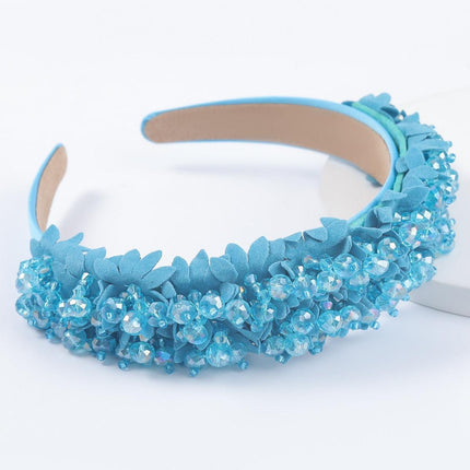 Sparkling Blue Rhinestone Turban Headband - Chic Hair Accessory for Effortless Elegance