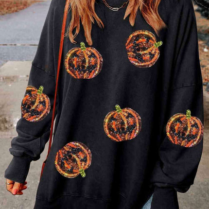 Sparkling Fall Pumpkin Sequin Oversized Sweater