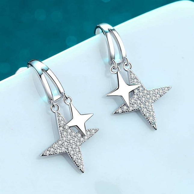 Starlit Rhodium-Plated Lab-Diamond Dangle Earrings