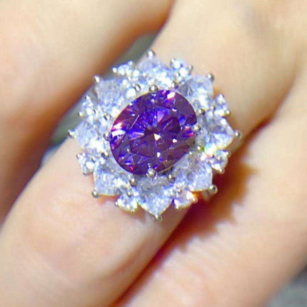 Stunning 3-Carat Lab-Grown Diamond Platinum Ring with Zircon Highlights