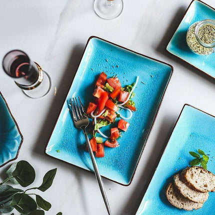 Stunning Blue Ice Cracking Glaze Ceramic Dinnerware - Set of 4 Plates - Très Elite