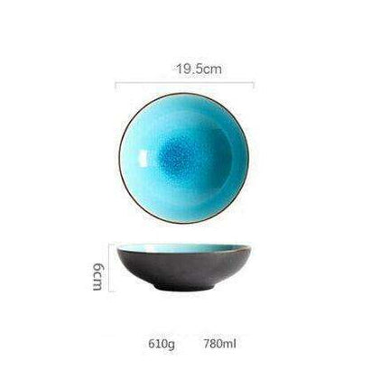 Stunning Blue Ice Cracking Glaze Ceramic Dinnerware - Set of 4 Plates - Très Elite