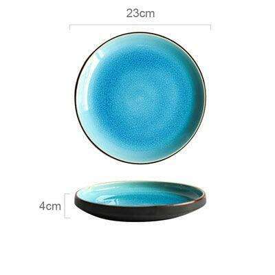 Stunning Blue Ice Cracking Glaze Ceramic Dinnerware - Set of 4 Plates - Très Elite