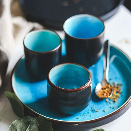 Stunning Blue Ice Cracking Glaze Ceramic Dinnerware - Set of 4 Plates - Très Elite