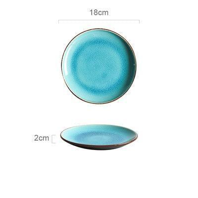Stunning Blue Ice Cracking Glaze Ceramic Dinnerware - Set of 4 Plates - Très Elite