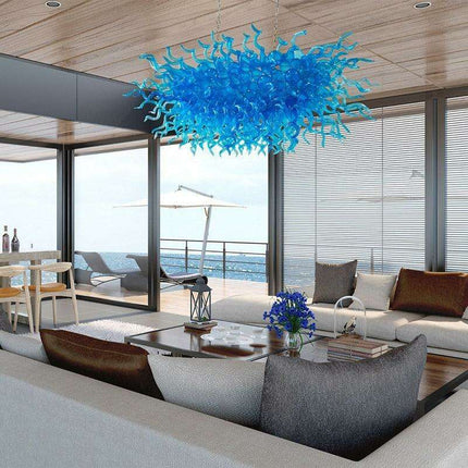 Stunning Hand-Blown Blue Glass Teardrop Chandelier - Elevate Your Home Décor..