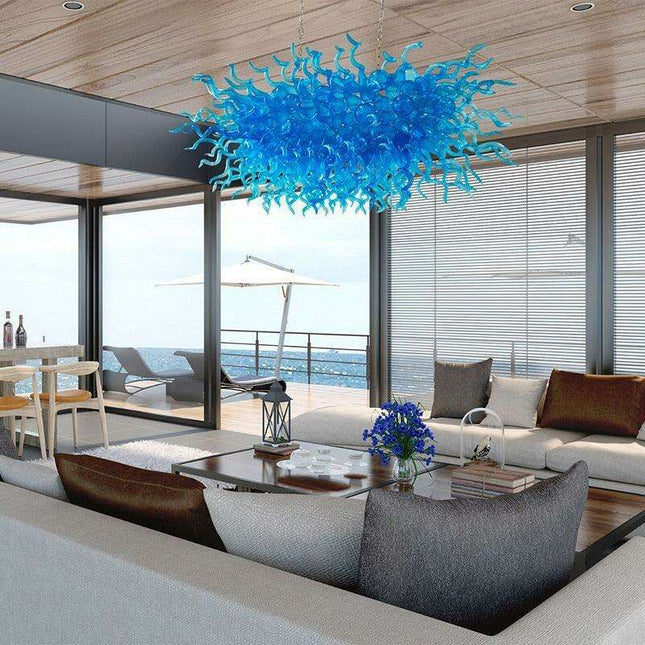 Stunning Hand-Blown Blue Glass Teardrop Chandelier - Elevate Your Home Décor