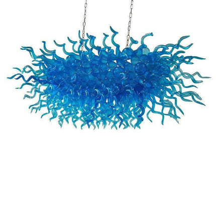 Stunning Hand-Blown Blue Glass Teardrop Chandelier - Elevate Your Home Décor..