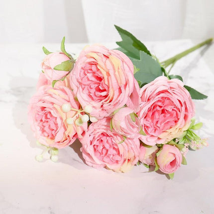 Stunning Lifelike Pink Peony Silk Floral Bouquet - Ideal for Weddings and Creative Projects..