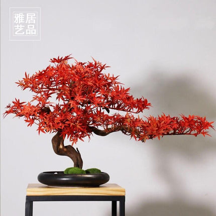 Stunning Lifelike Red Maple Bonsai Tree - Exquisite Desk Ornament- Très Elite- Très Elite
