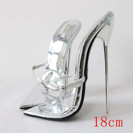 Stunning Metallic 7-Inch Heeled Sandals - Women's Elegant Nighttime Buckle Shoes - Très Elite
