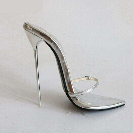 Stunning Metallic 7-Inch Heeled Sandals - Women's Elegant Nighttime Buckle Shoes - Très Elite
