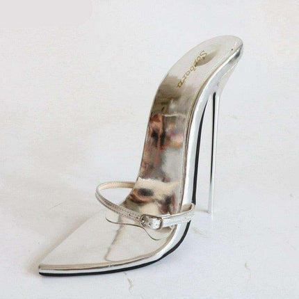 Stunning Metallic 7-Inch Heeled Sandals - Women's Elegant Nighttime Buckle Shoes - Très Elite