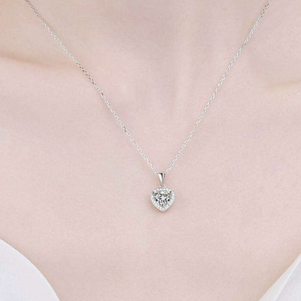 Stunning Moissanite Heart Pendant Necklace with Glittering Zircon Accents