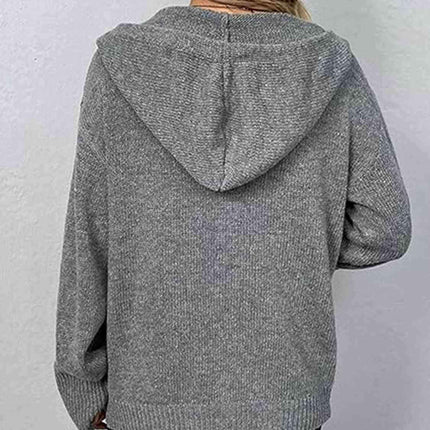 Stylish Button-Up Cozy Hooded Cardigan with Adjustable Drawstring - Très Elite