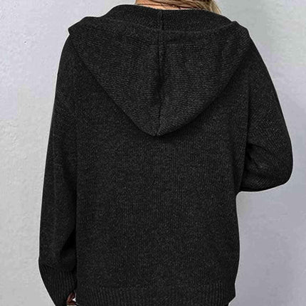 Stylish Button-Up Cozy Hooded Cardigan with Adjustable Drawstring - Très Elite