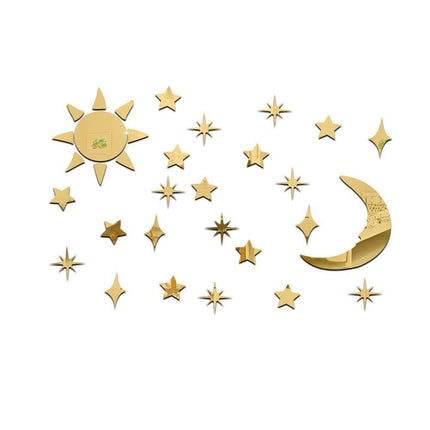 Stylish Celestial Sun, Moon, and Star Acrylic Mirror Wall Decor - 32-Piece Set