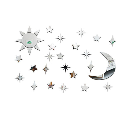 Stylish Celestial Sun, Moon, and Star Acrylic Mirror Wall Decor - 32-Piece Set