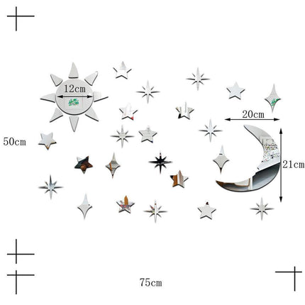 Stylish Celestial Sun, Moon, and Star Acrylic Mirror Wall Decor - 32-Piece Set